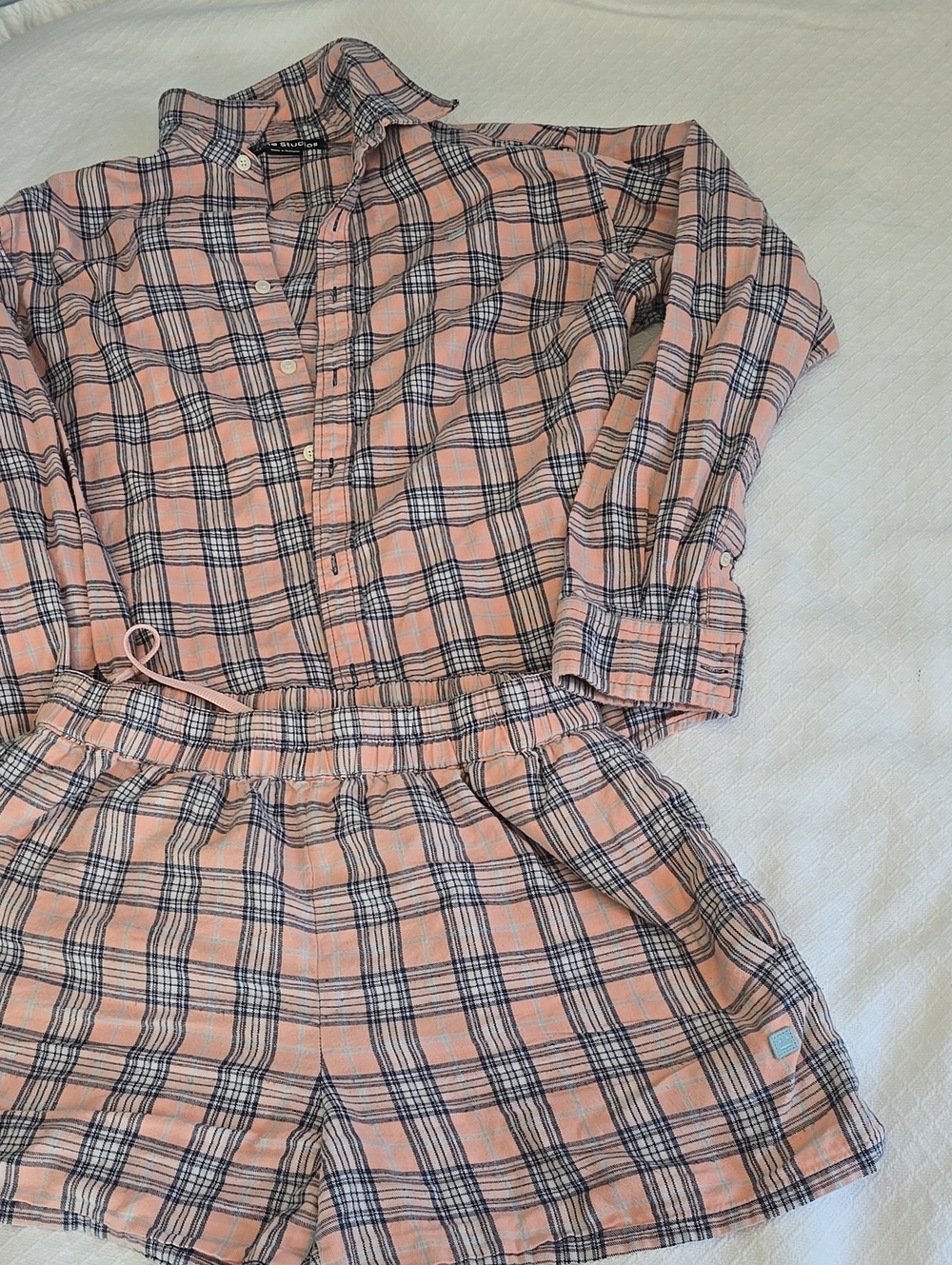 Acne Studios Plaid Cotton Flannel Shirt Shorts Set Pink Blue 100% Cotton #Z - Picture 2 of 16